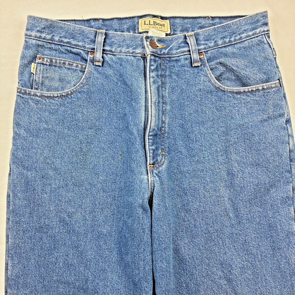 LL Bean Green Flannel Lined Natural Fit Jeans Denim Pants 34x32 90s VTG Mexico